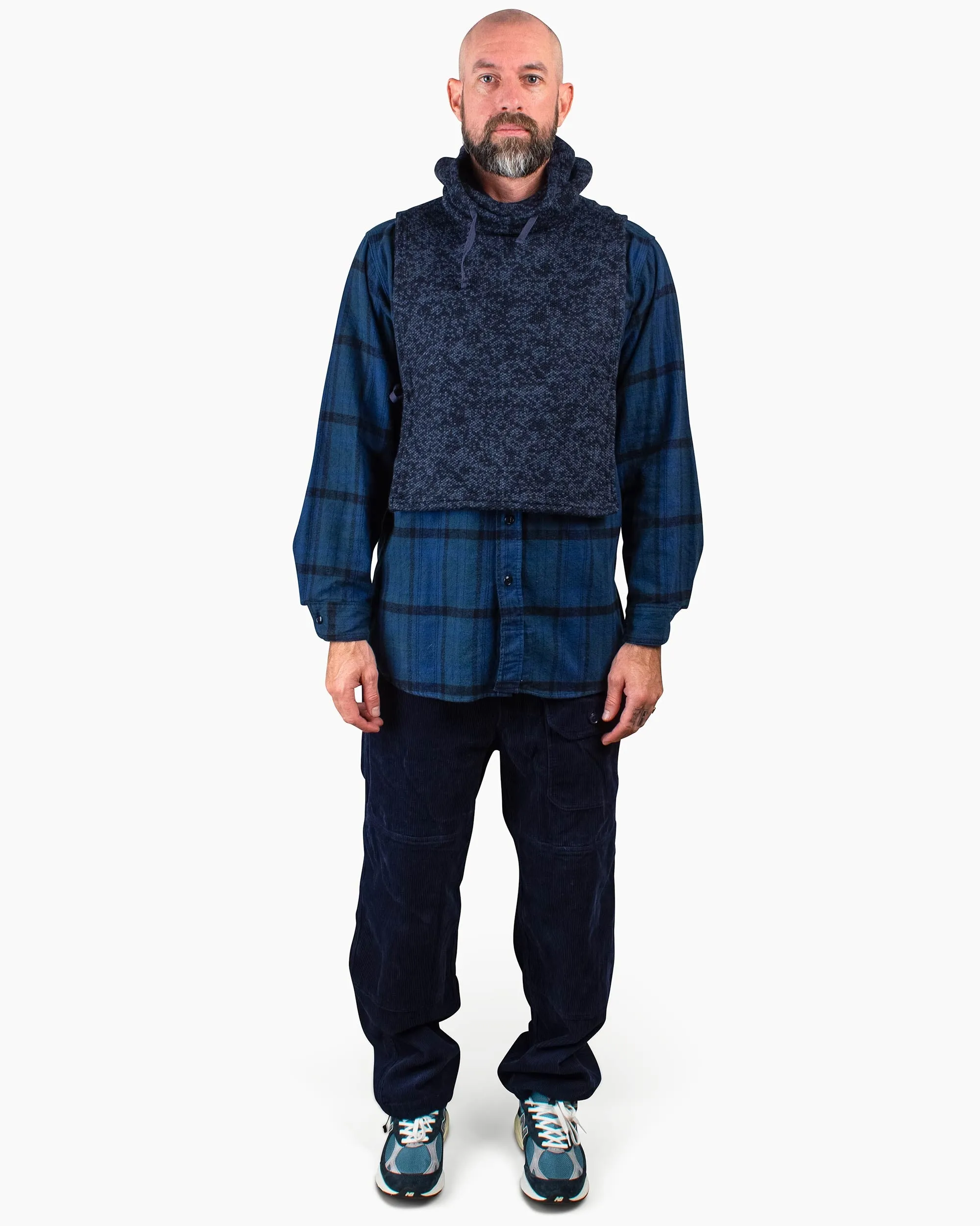 Engineered Garments Hooded Interliner Heather Navy Sweater Knit