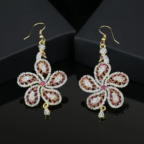 Estele Gold Plated American Diamond Peacock Flower Dangle Earrings for women