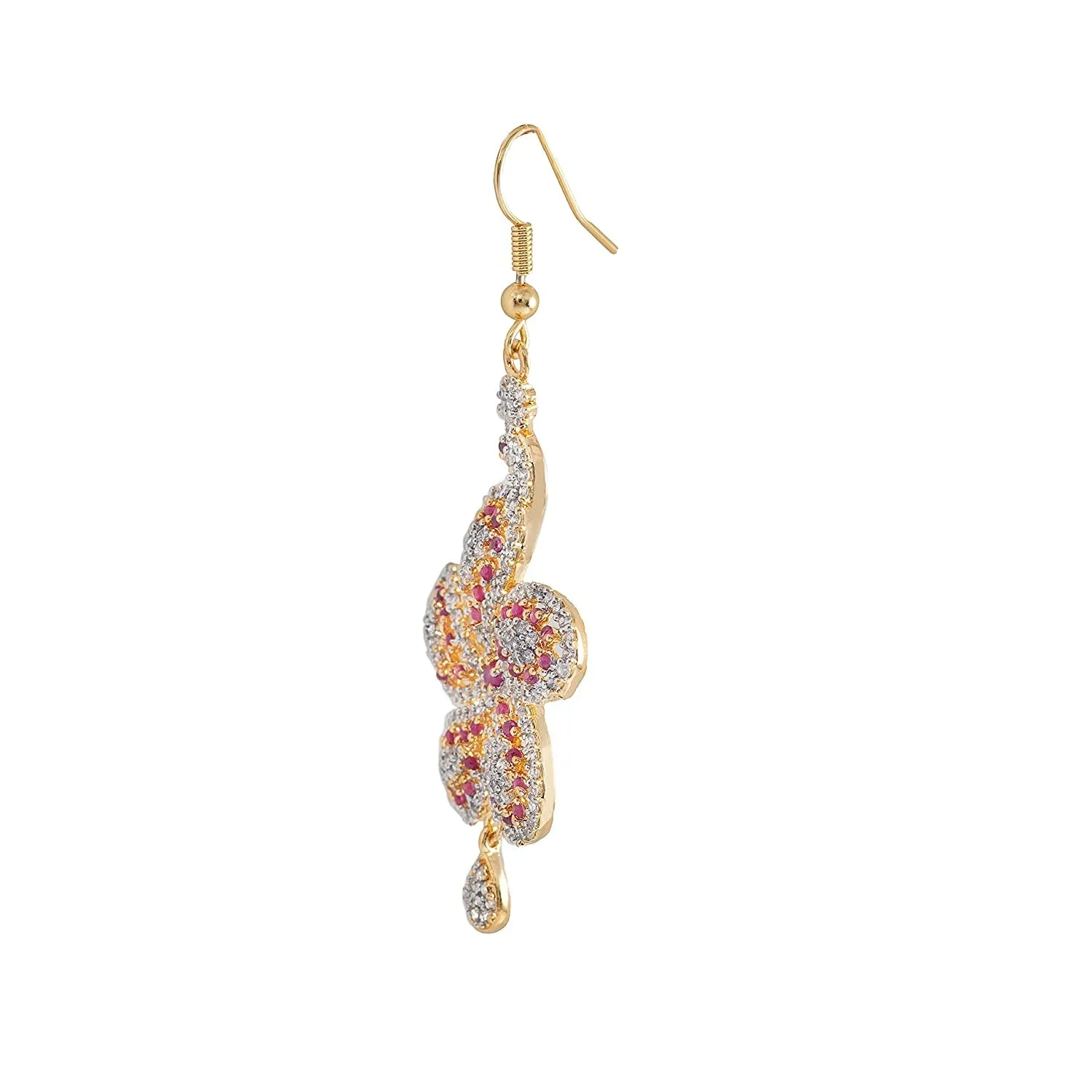 Estele Gold Plated American Diamond Peacock Flower Dangle Earrings for women