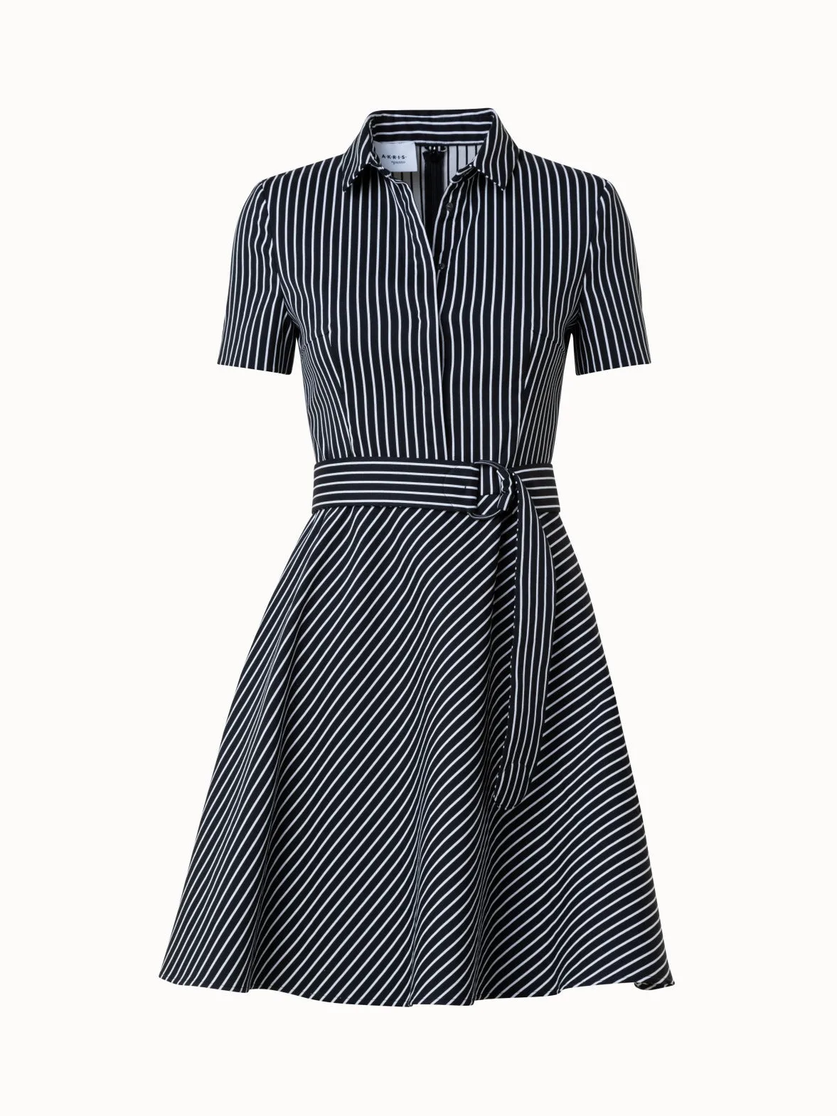 Flared Dress In Pinstripe Cotton Blend Jacquard