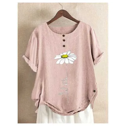 Floral Printed Button T-shirt