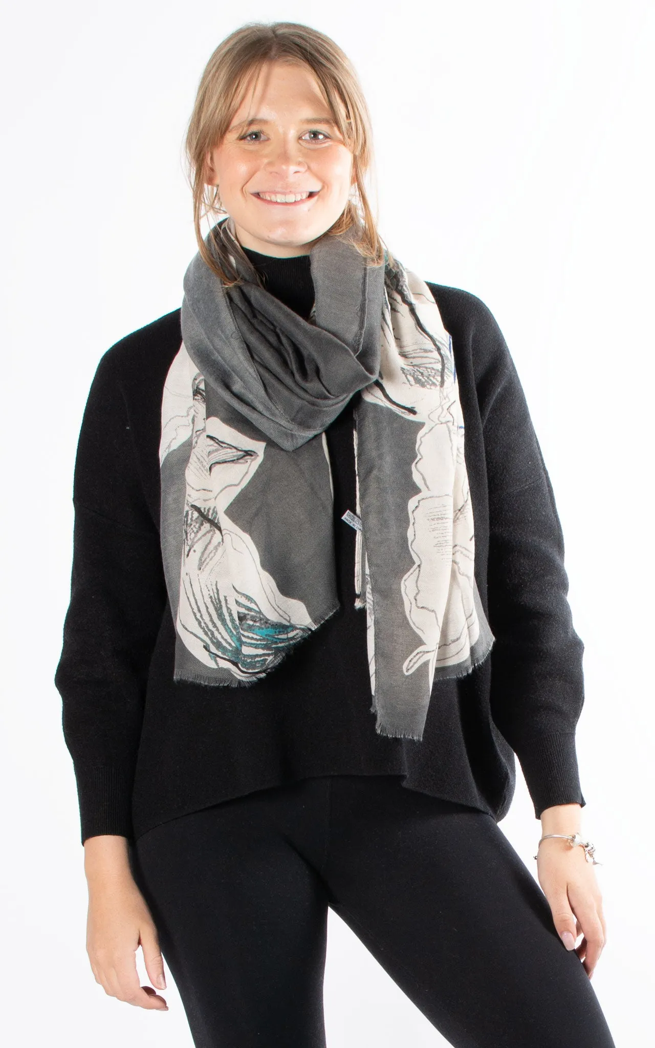 Floral Sketch Pashmina | Grey