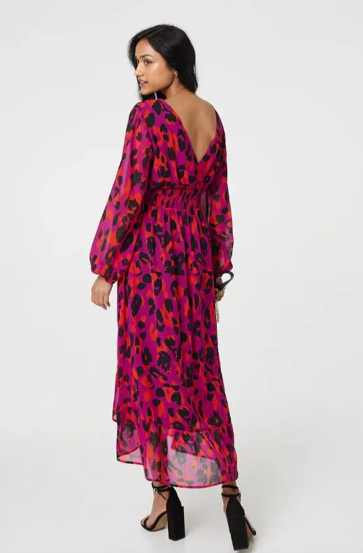 Florence Magenta Animal Print Midi Dress