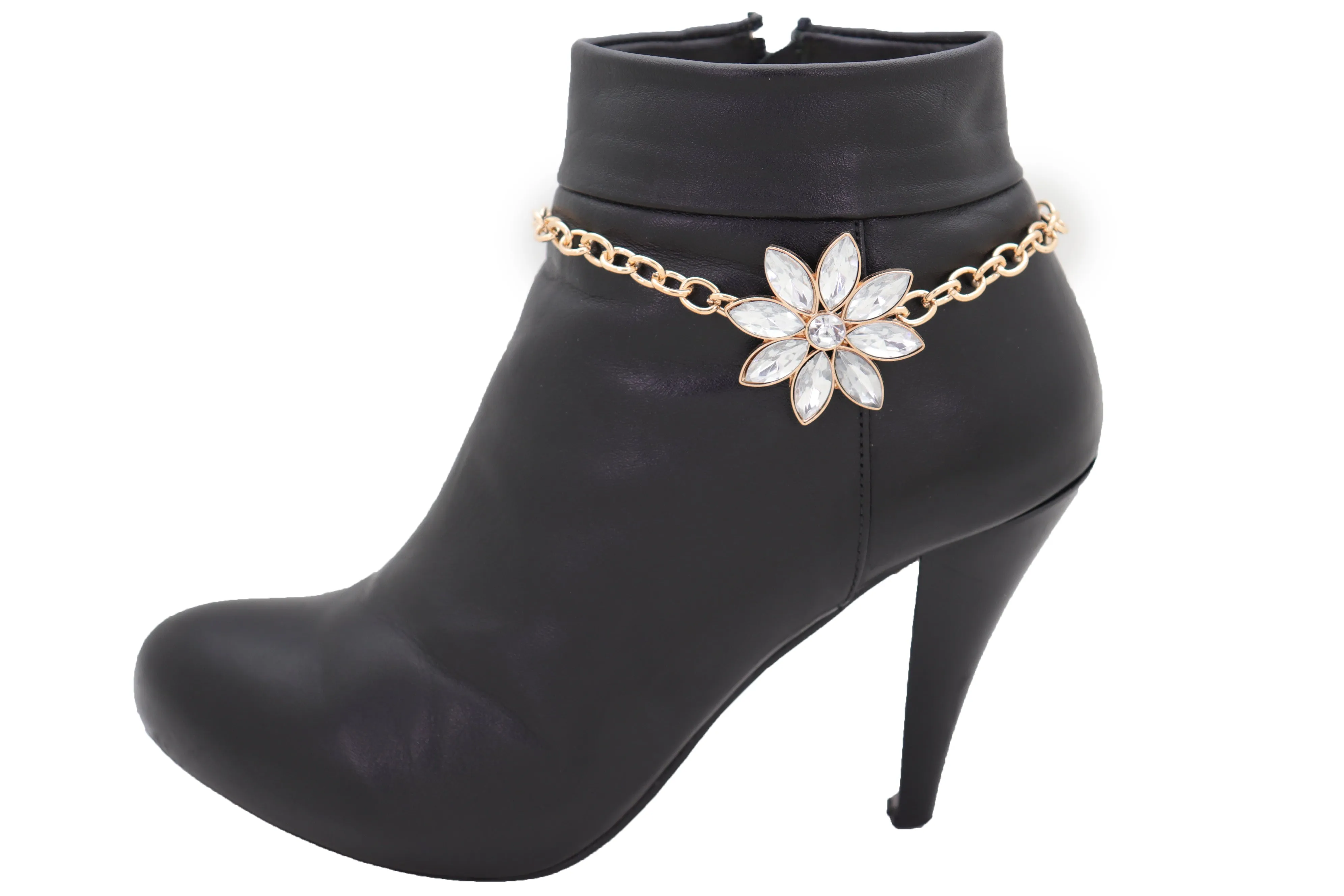 Gold Metal Chain Boot Bracelet Shoe Fancy Silver Bling Flower Charm Anklet