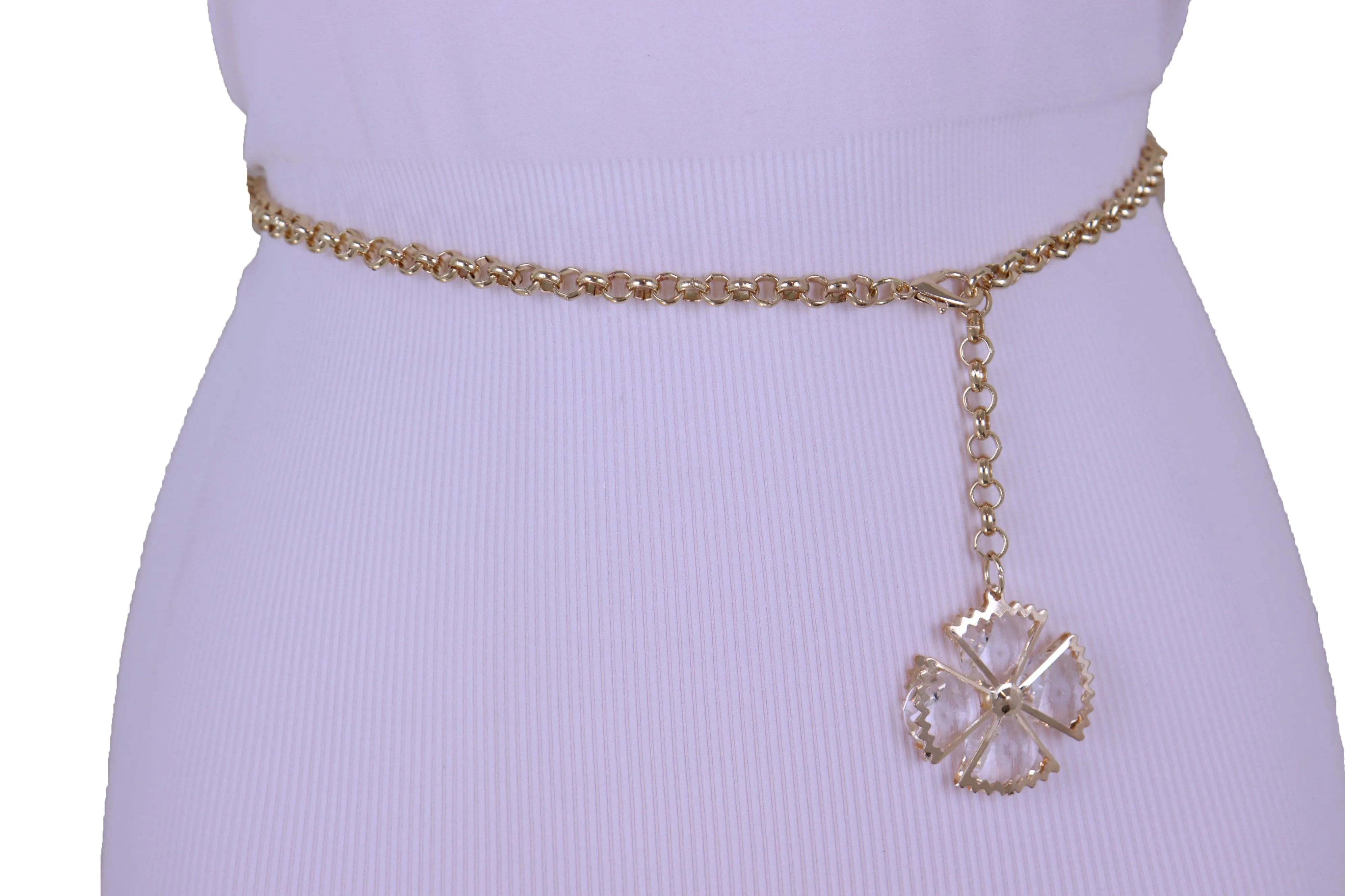 Gold Metal Chain Skinny Waistband Fashion Belt Flower Charm Plus XL XXL