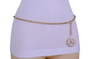 Gold Metal Chain Skinny Waistband Fashion Belt Flower Charm Plus XL XXL