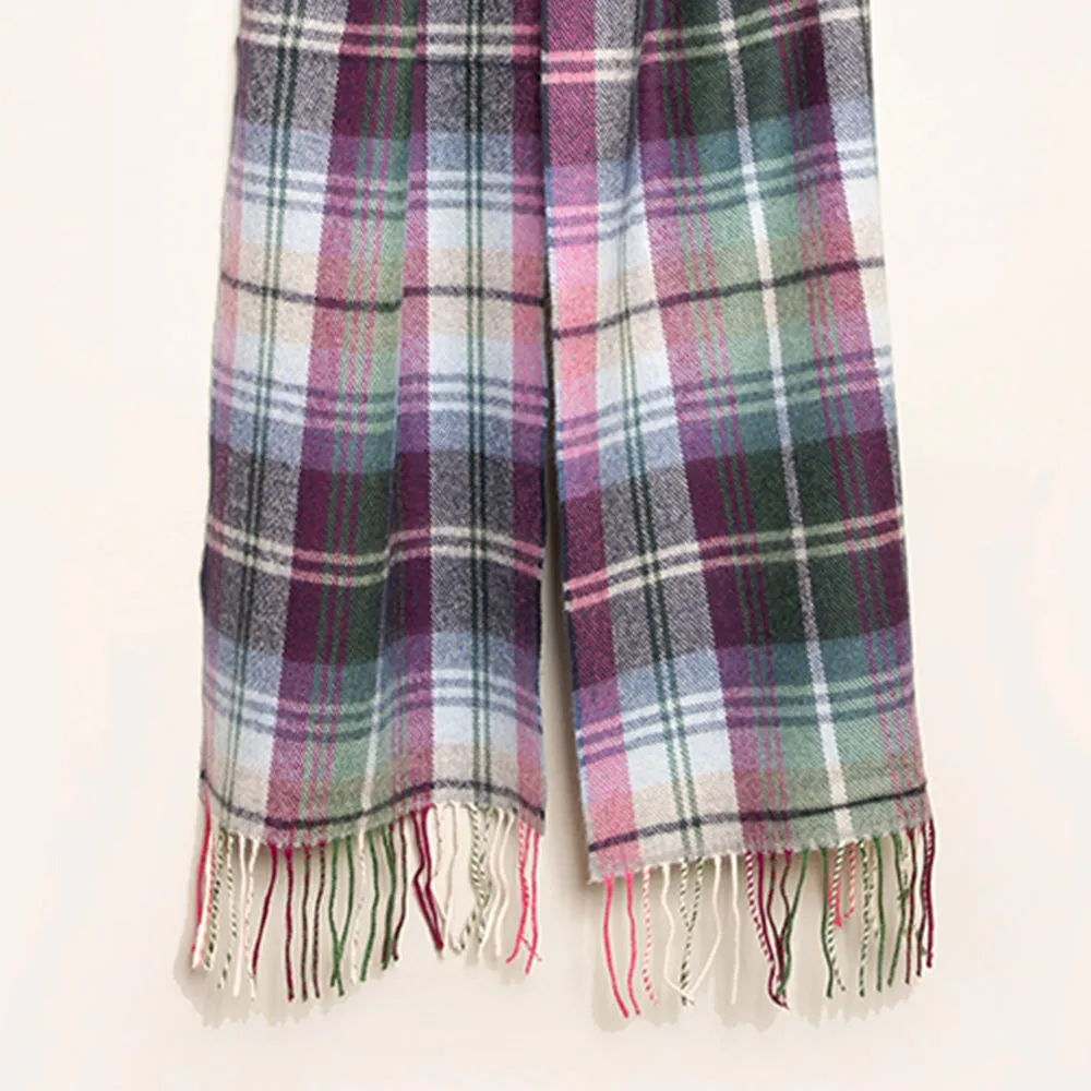 Green Blue Pink Check Merino Wool Scarf