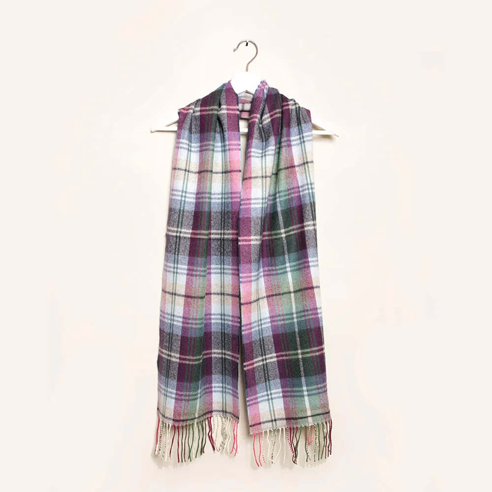 Green Blue Pink Check Merino Wool Scarf