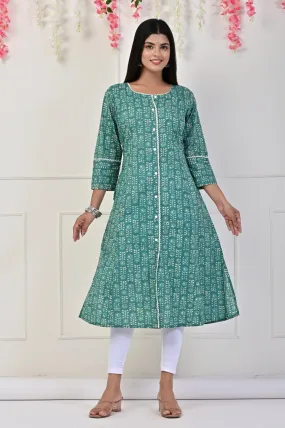 Green Flower Printed Kurtis: Nature's Beauty