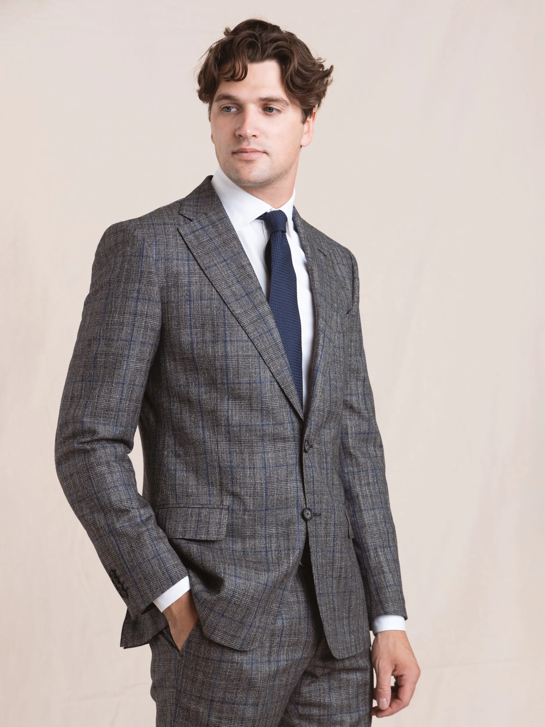 Grey Check Wool-Cotton Suit