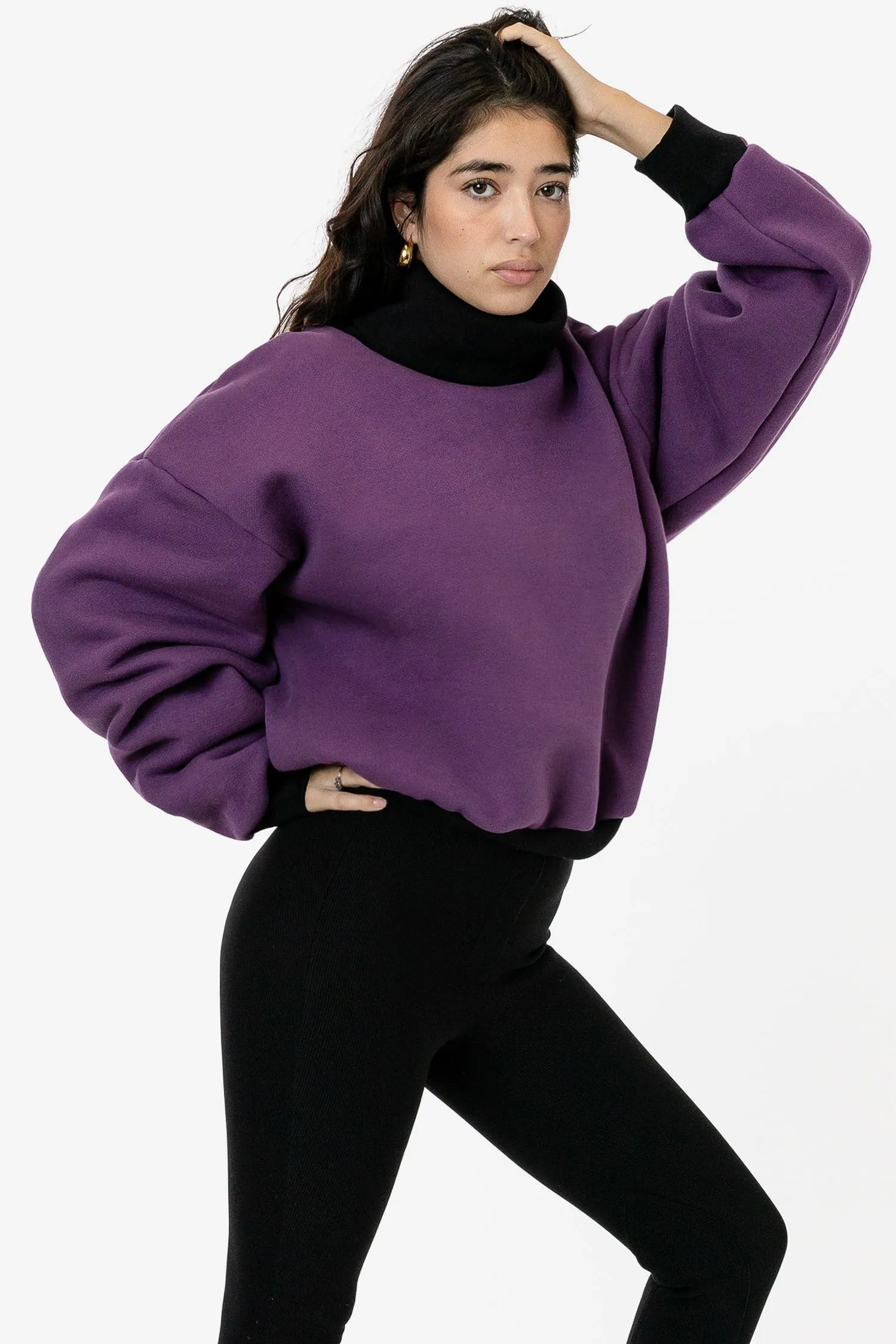 HF-313 - Heavy Fleece Oversized Turtleneck Sweater with Contrast Rib