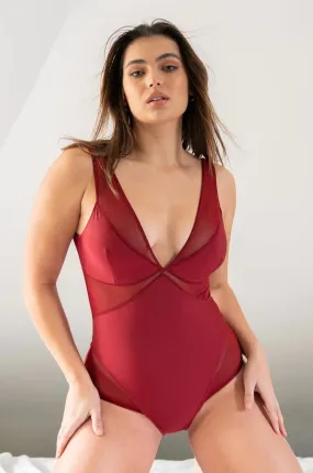 Isla Mesh Bodysuit Recycled- Wine