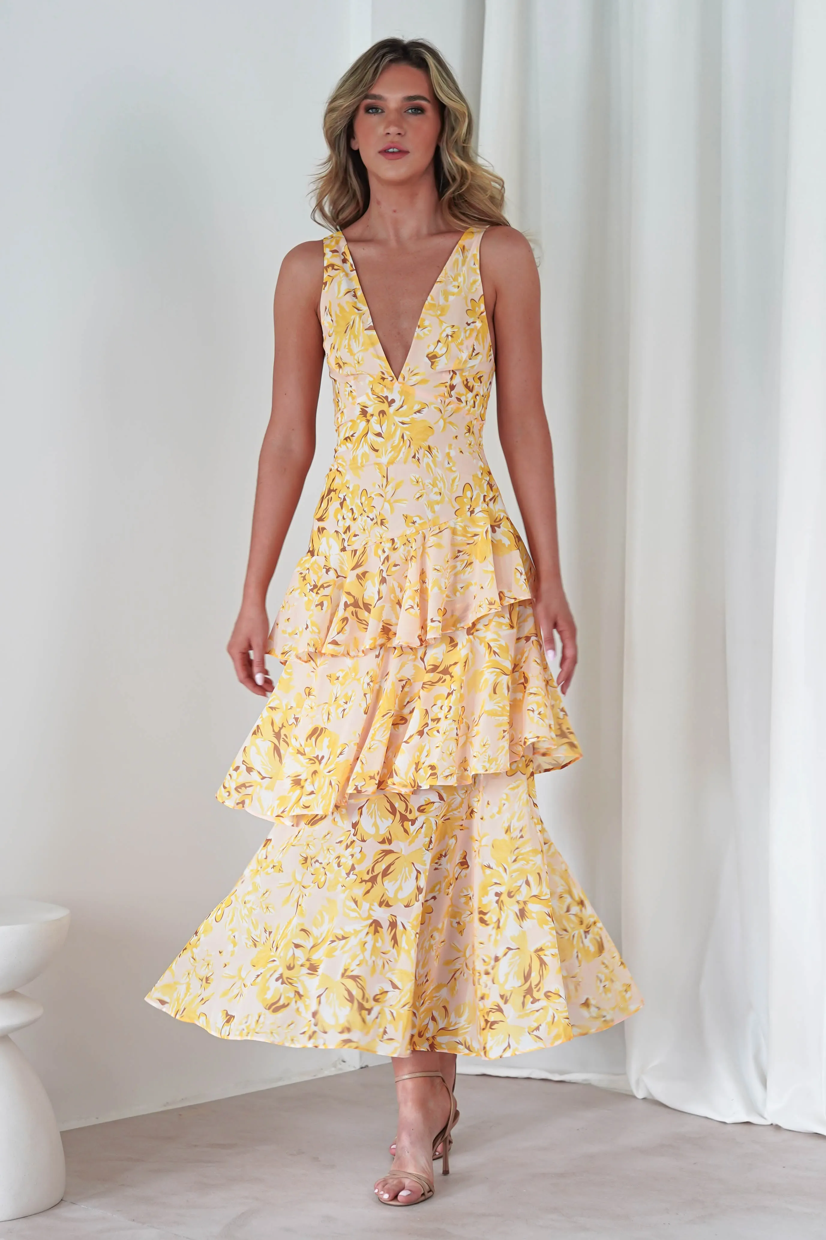 Karlie Floral Print Maxi Dress | Yellow