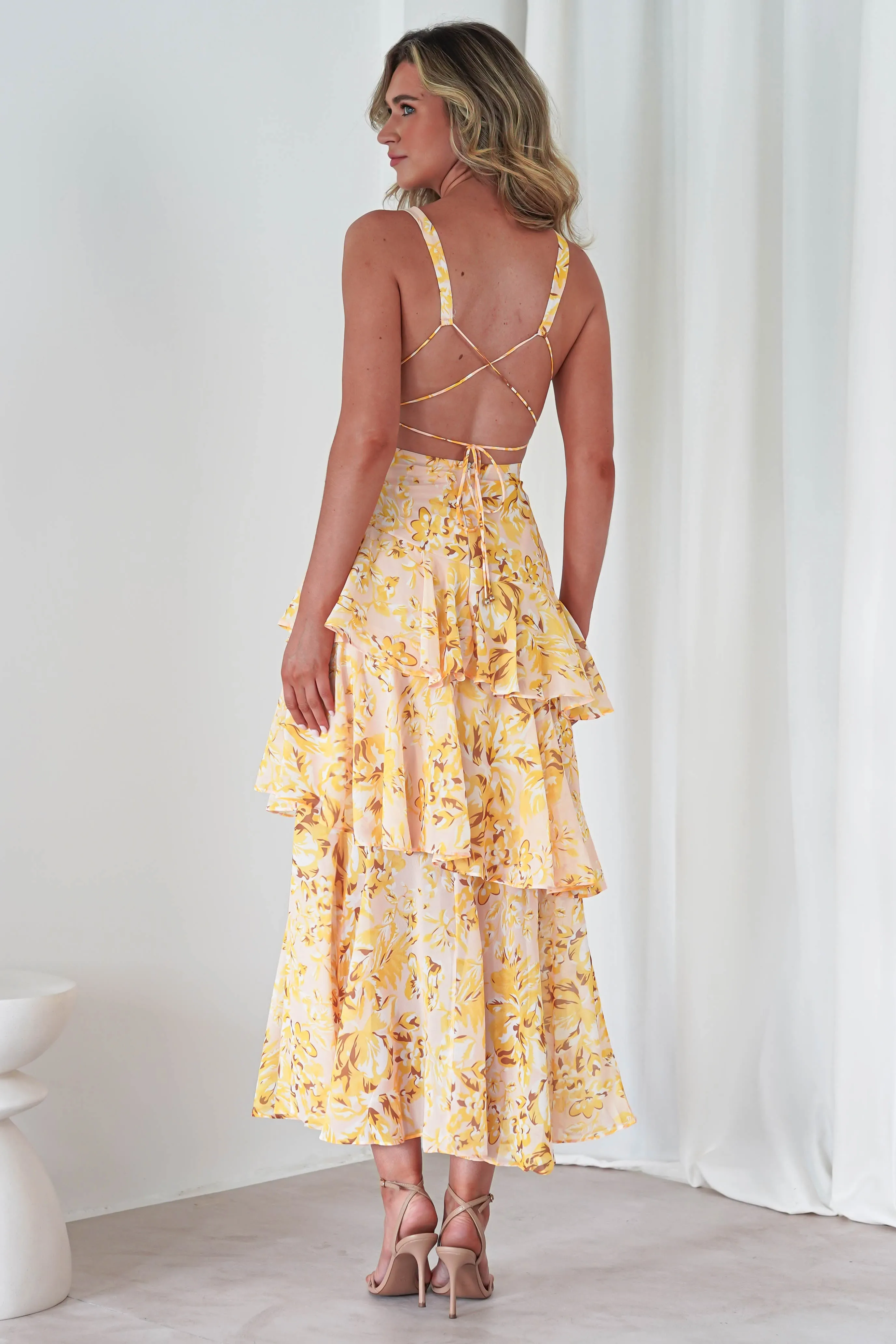 Karlie Floral Print Maxi Dress | Yellow