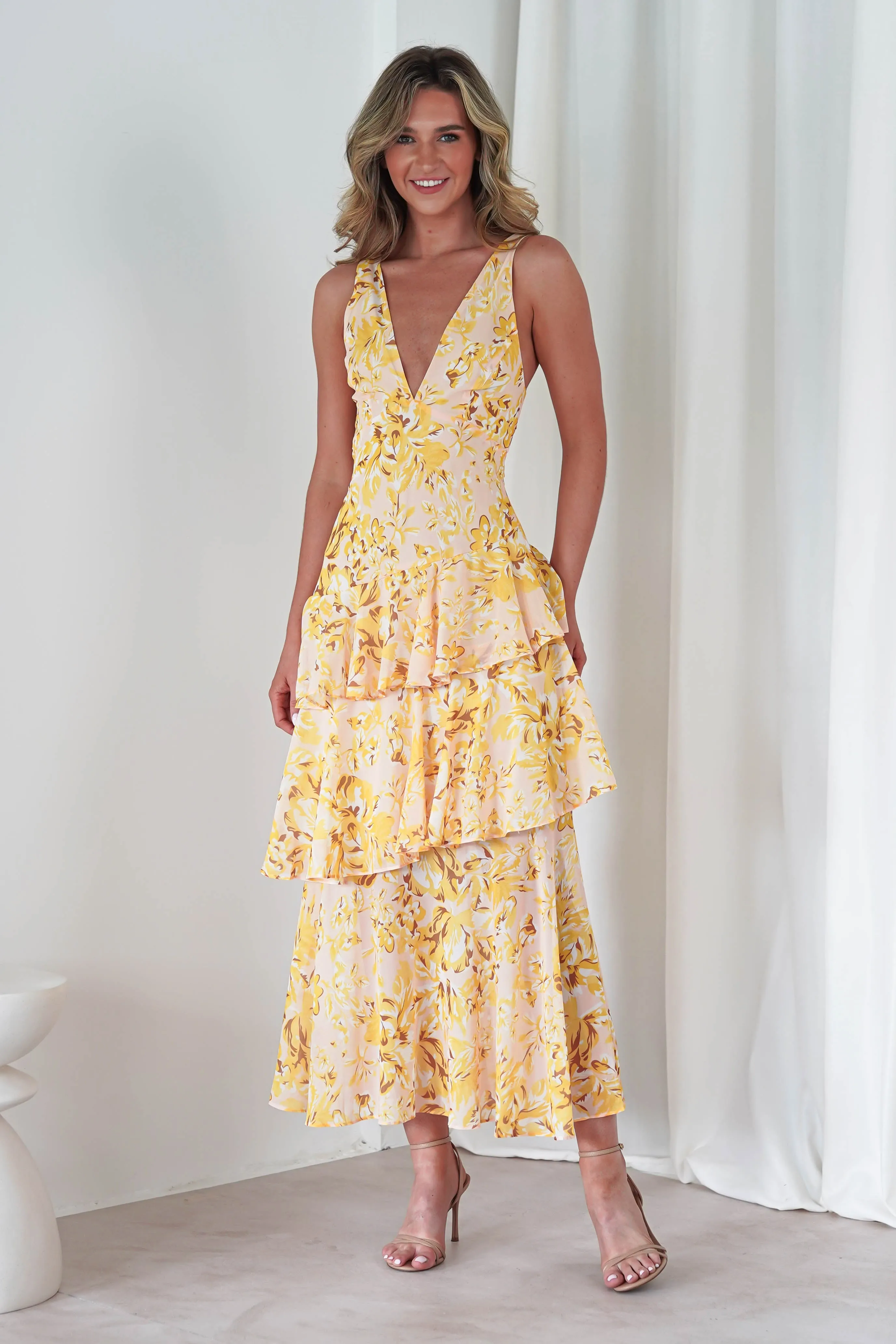 Karlie Floral Print Maxi Dress | Yellow