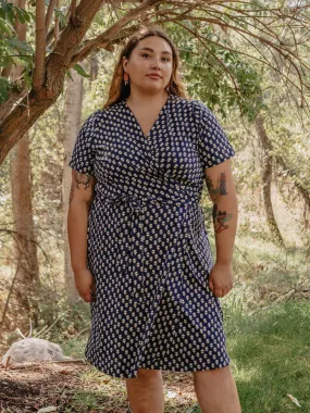 Katie Plus Size Wrap Dress - Micro Floral Navy