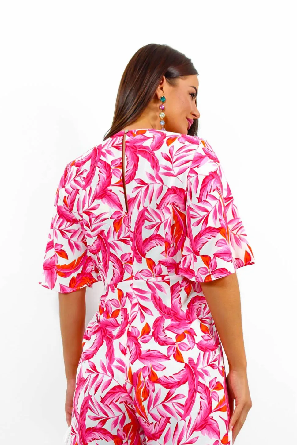 Knot Basic - Pink Multi Tropical Print Jumpsuit