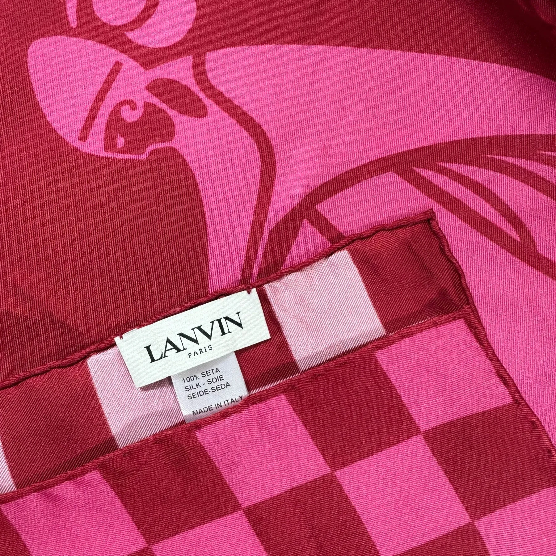 Lanvin Scarf Pink Check Design - Twill Silk Scarf