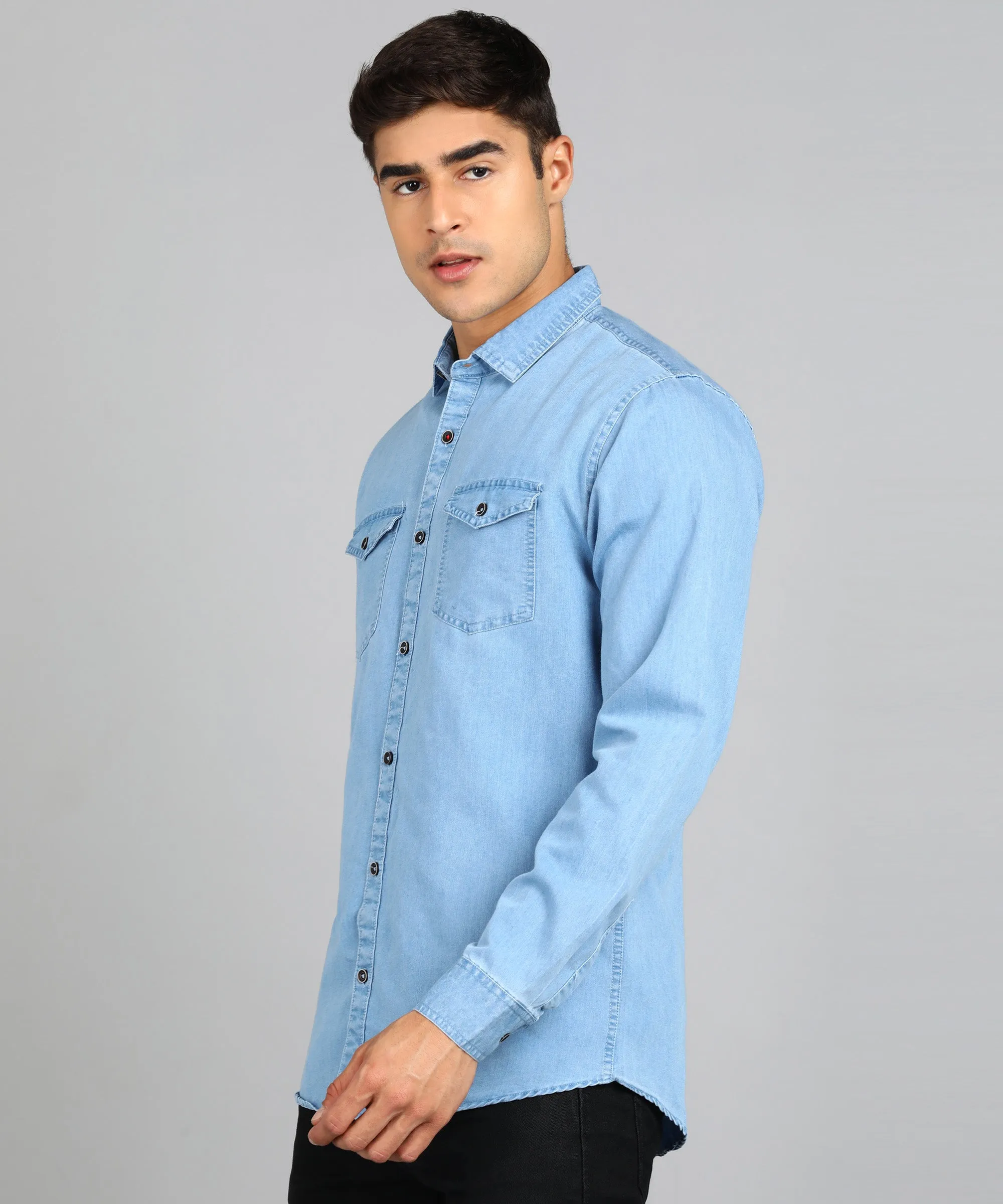 Men's Light Blue Full Sleeve Slim Fit Casual Denim Shirt