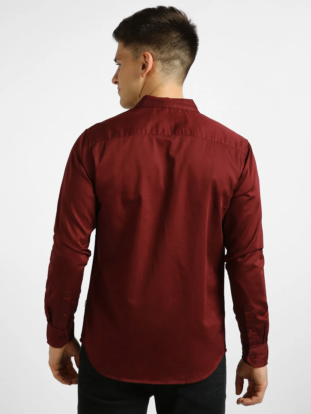 Men's Maroon Cotton Full Sleeve Slim Fit Casual Solid Shirt