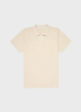 Men's Open Textured Polo Shirt in Ecru