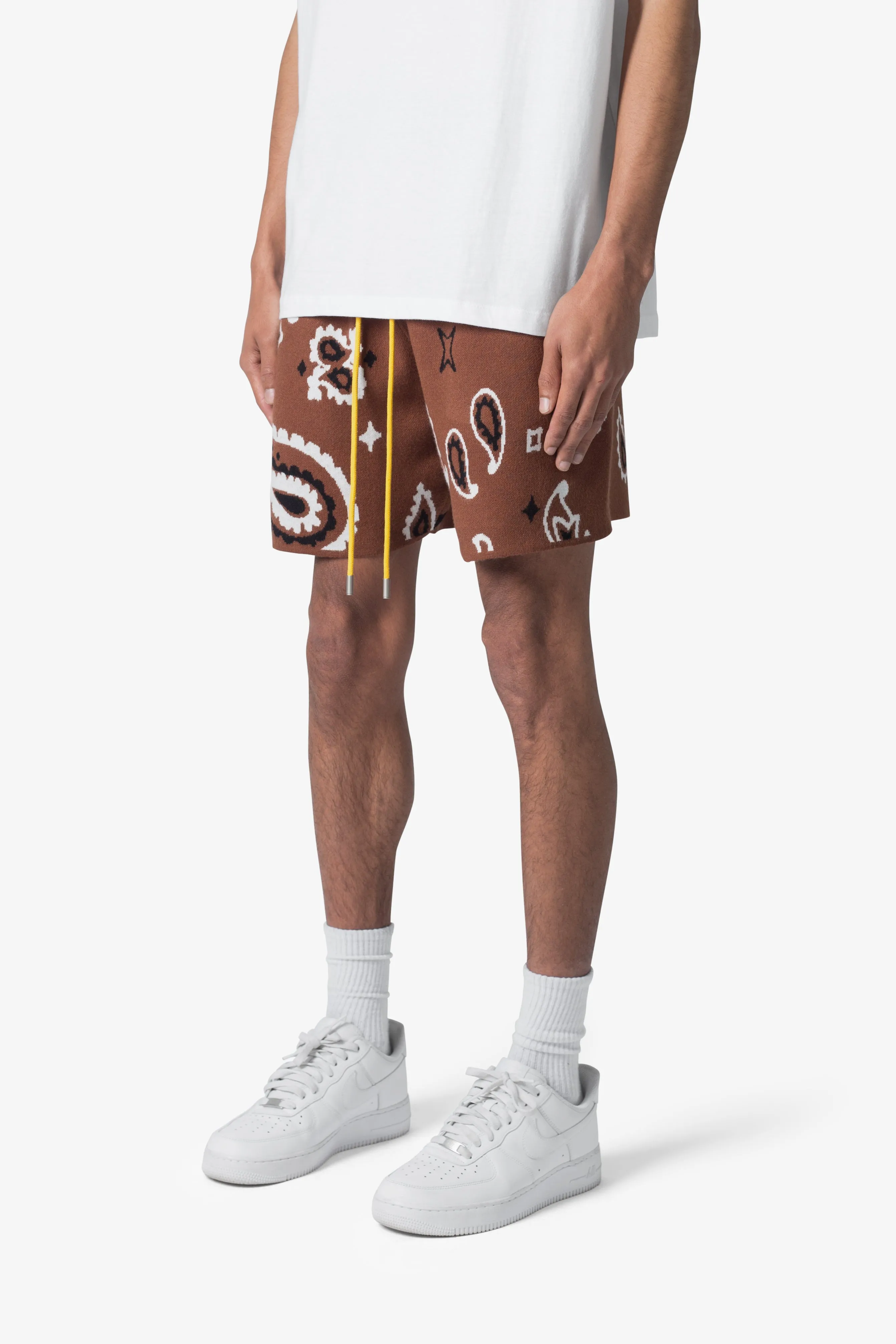 Paisley Knit Shorts - Brown