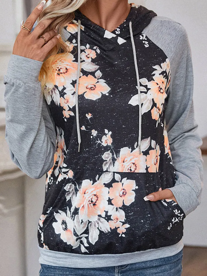 Perfee Printed Raglan Sleeve Hoodie