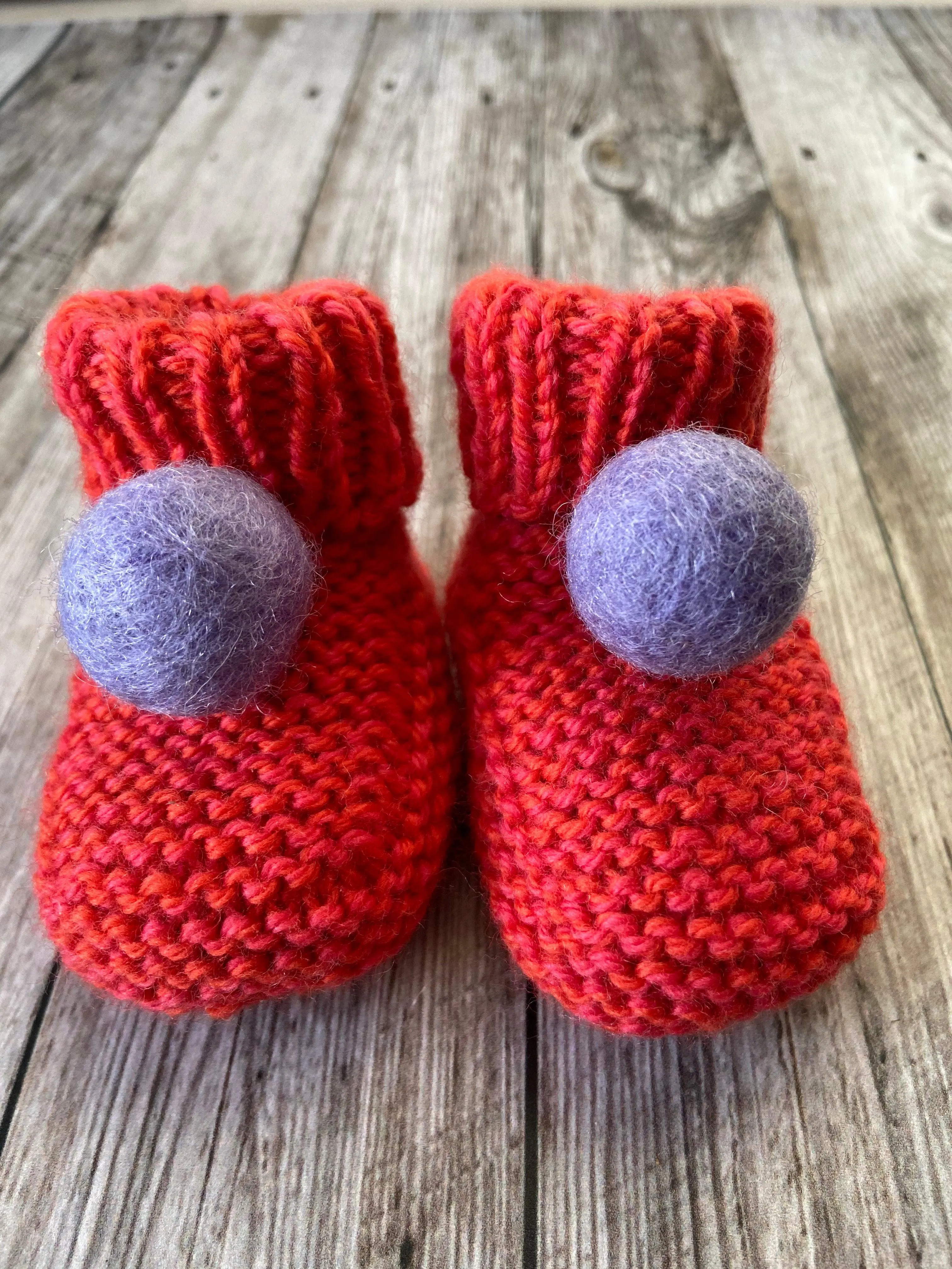 Red Pom Pom Baby Booties