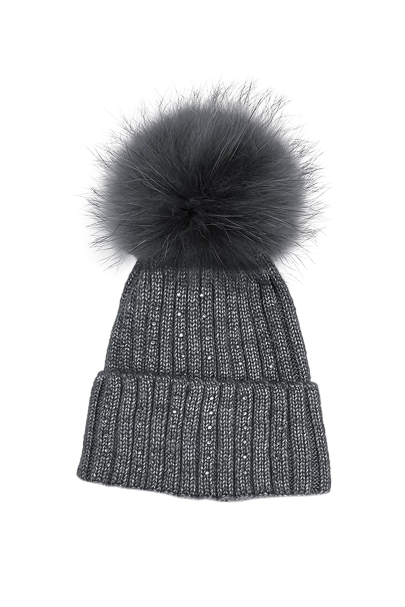 Serena Wool Hat with Detachable Fox Fur Pompom