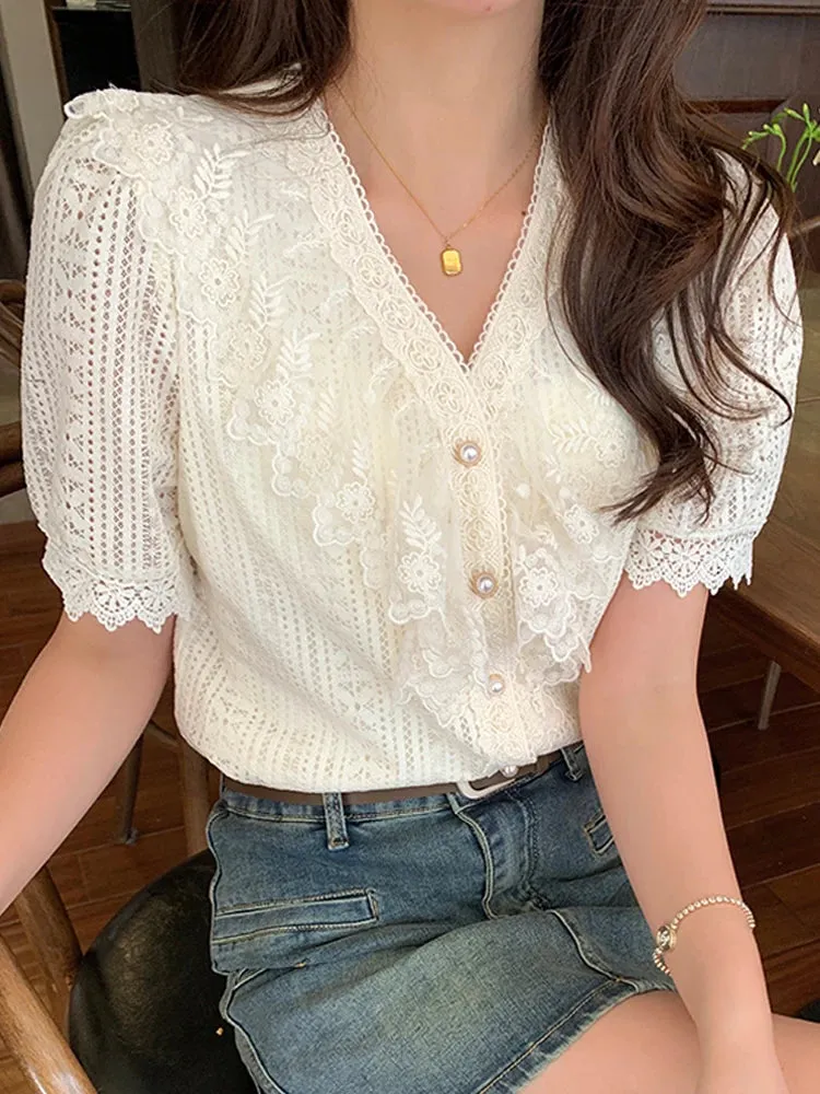 Sexy Long Sleeve Lace Blouse Women Tops Casual White Crochet Hollow Out Cropped Women's Shirt Turtleneck Female Blusas 16296