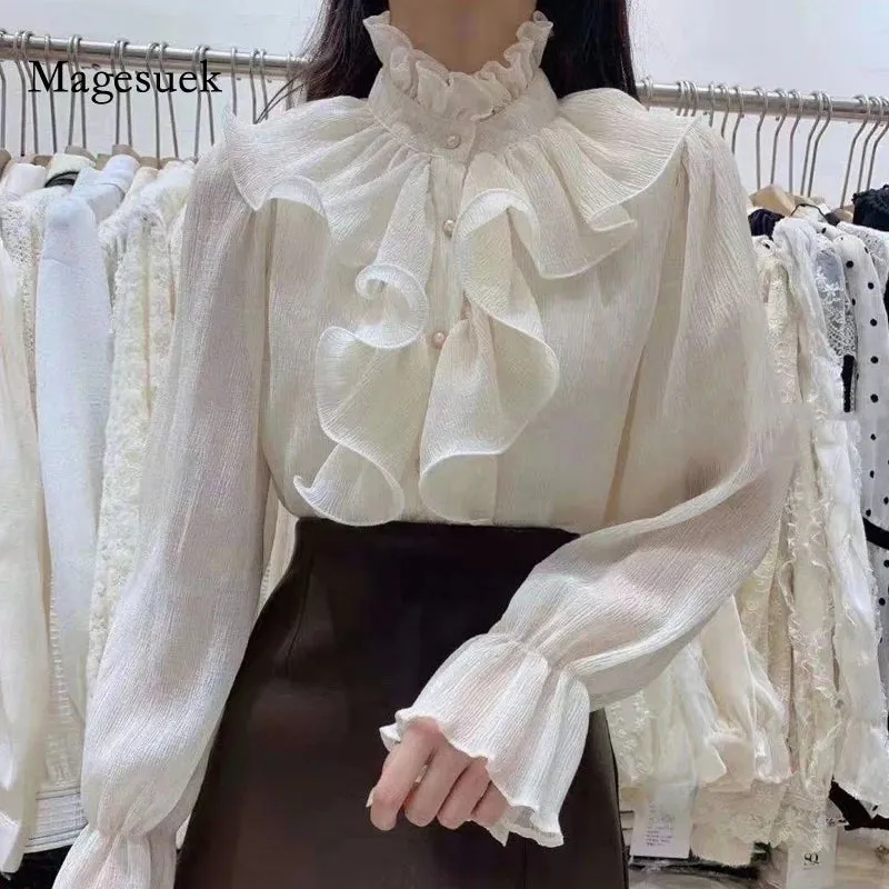 Sexy Long Sleeve Lace Blouse Women Tops Casual White Crochet Hollow Out Cropped Women's Shirt Turtleneck Female Blusas 16296