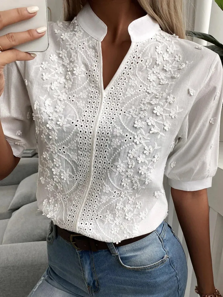 Sexy Long Sleeve Lace Blouse Women Tops Casual White Crochet Hollow Out Cropped Women's Shirt Turtleneck Female Blusas 16296