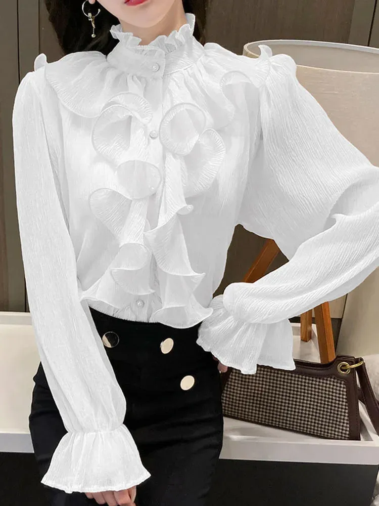 Sexy Long Sleeve Lace Blouse Women Tops Casual White Crochet Hollow Out Cropped Women's Shirt Turtleneck Female Blusas 16296