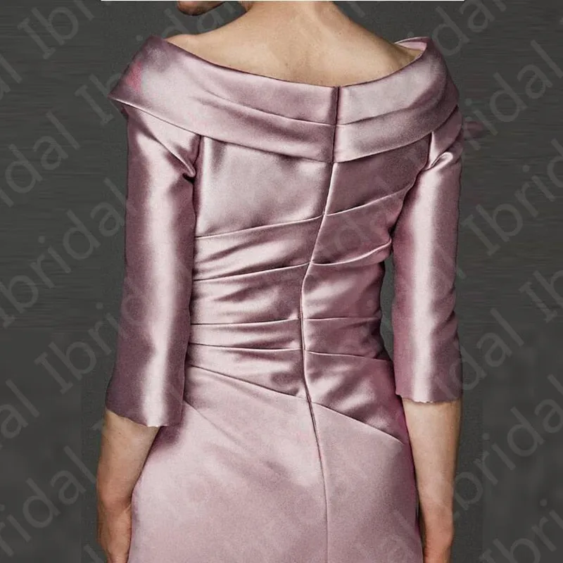 Simple Modern Sheath Lilac Satin Plunge V Neckline Mother Of the Groom/Bride Dresses