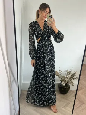 Tami Cut Out Maxi Dress / Black Floral