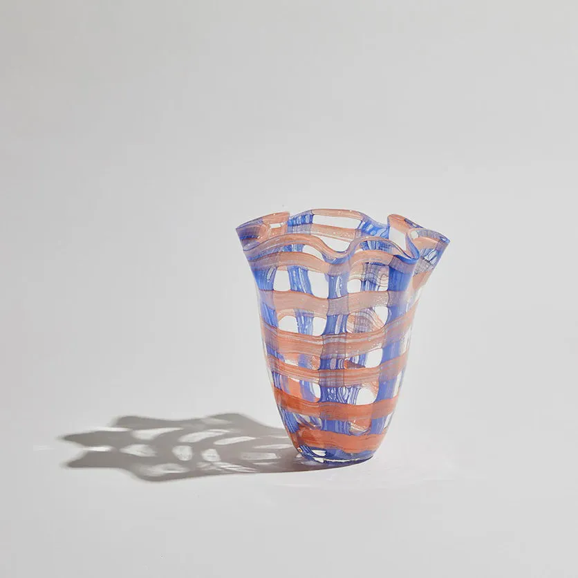 Vivid Check Vase - Med - Cobalt/Melon