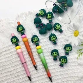 Wholesale 10pcs 3D Three-dimensional Silicone Cute Cartoon Green Villain DIY Beads