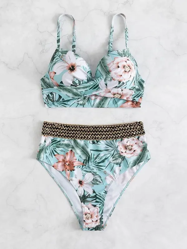 Women's Floral Cross Bikini With Full Brief