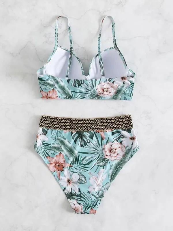 Women's Floral Cross Bikini With Full Brief