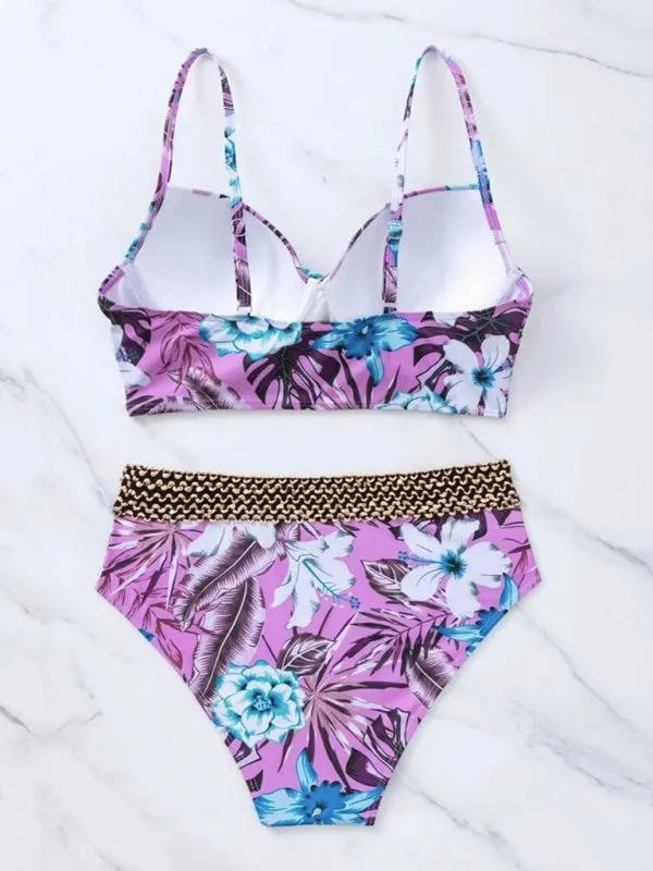 Women's Floral Cross Bikini With Full Brief