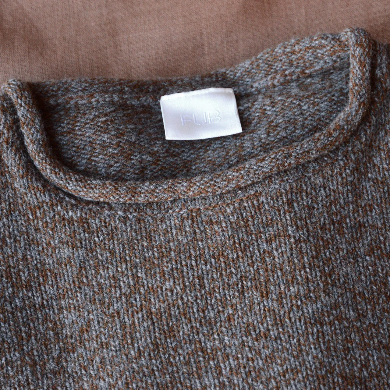 Women's Melange Sweater - 100% Lambswool - Charcoal/Amber (S, M, L)