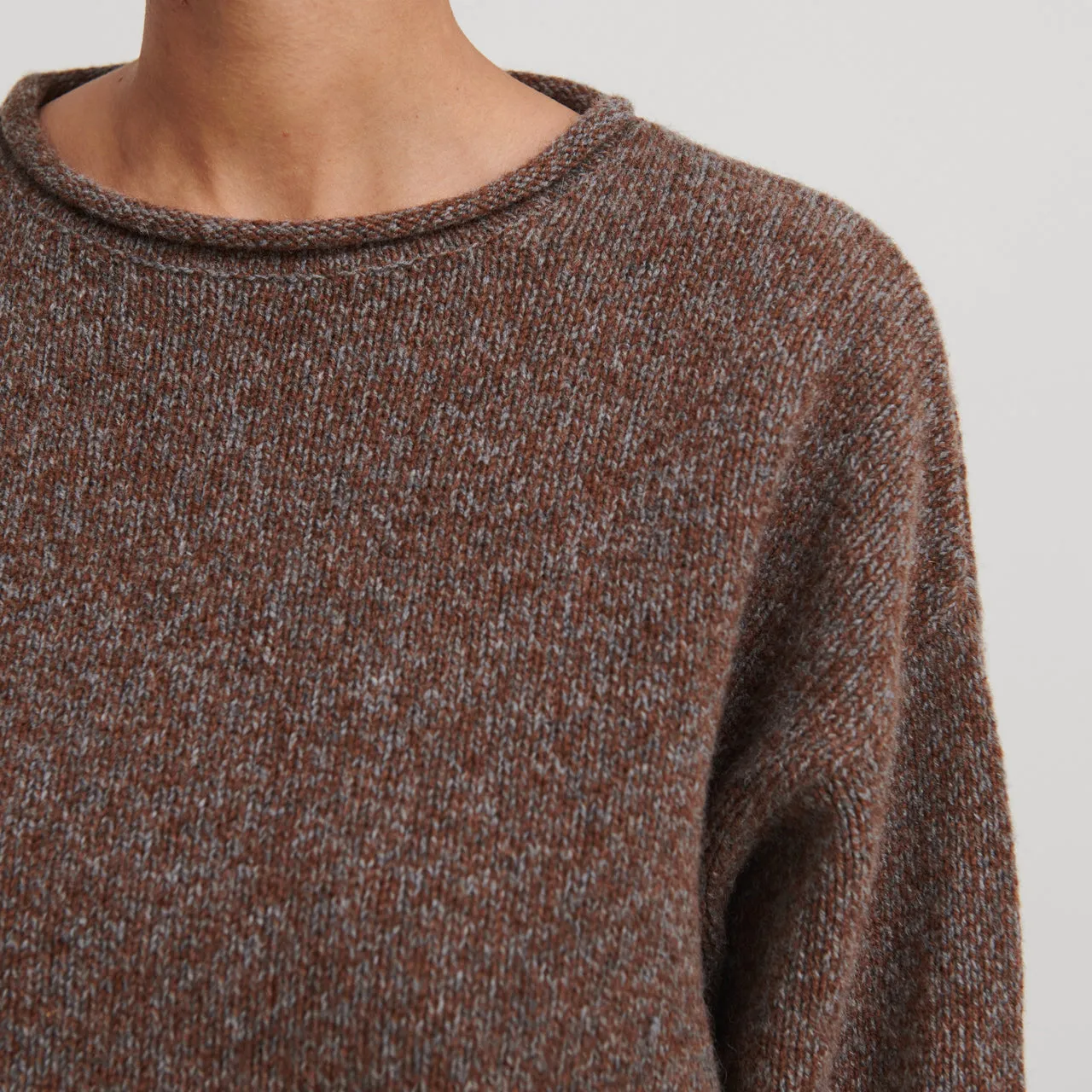 Women's Melange Sweater - 100% Lambswool - Charcoal/Amber (S, M, L)