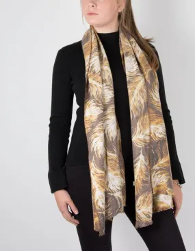 Wool Mix Scarf Mustard Feather Print